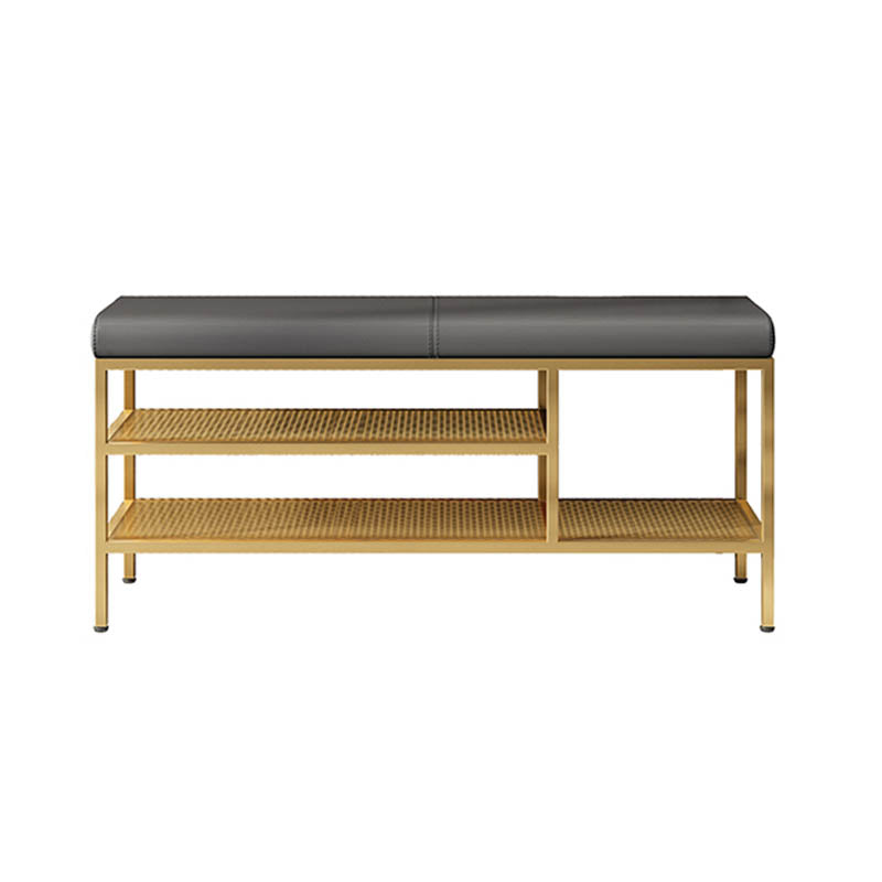 Metal Cushioned Bench Modern Seating Bench with Shelves for Entryway