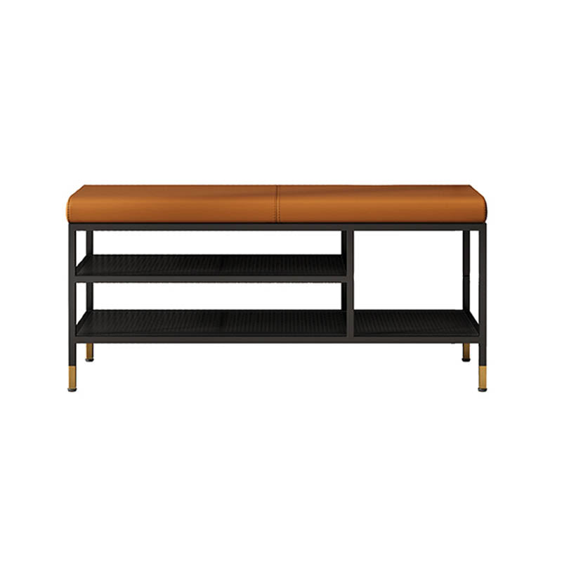 Metal Cushioned Bench Modern Seating Bench with Shelves for Entryway