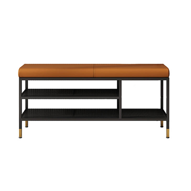 Metal Cushioned Bench Modern Seating Bench with Shelves for Entryway