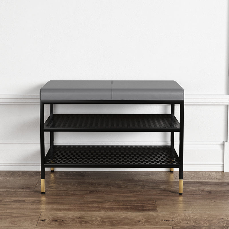 Metal Cushioned Bench Modern Seating Bench with Shelves for Entryway