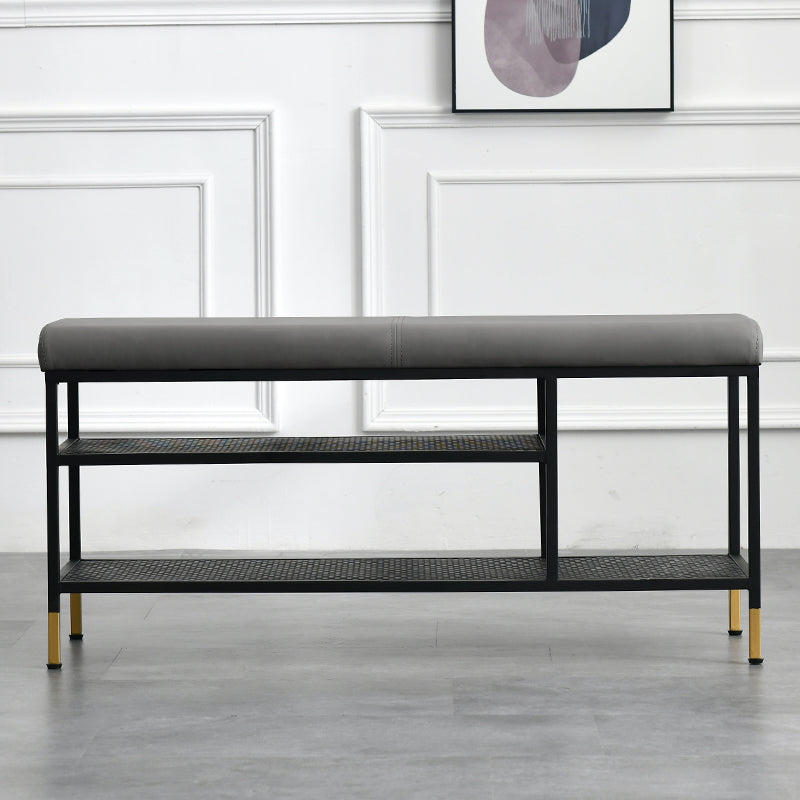 Metal Cushioned Bench Modern Seating Bench with Shelves for Entryway