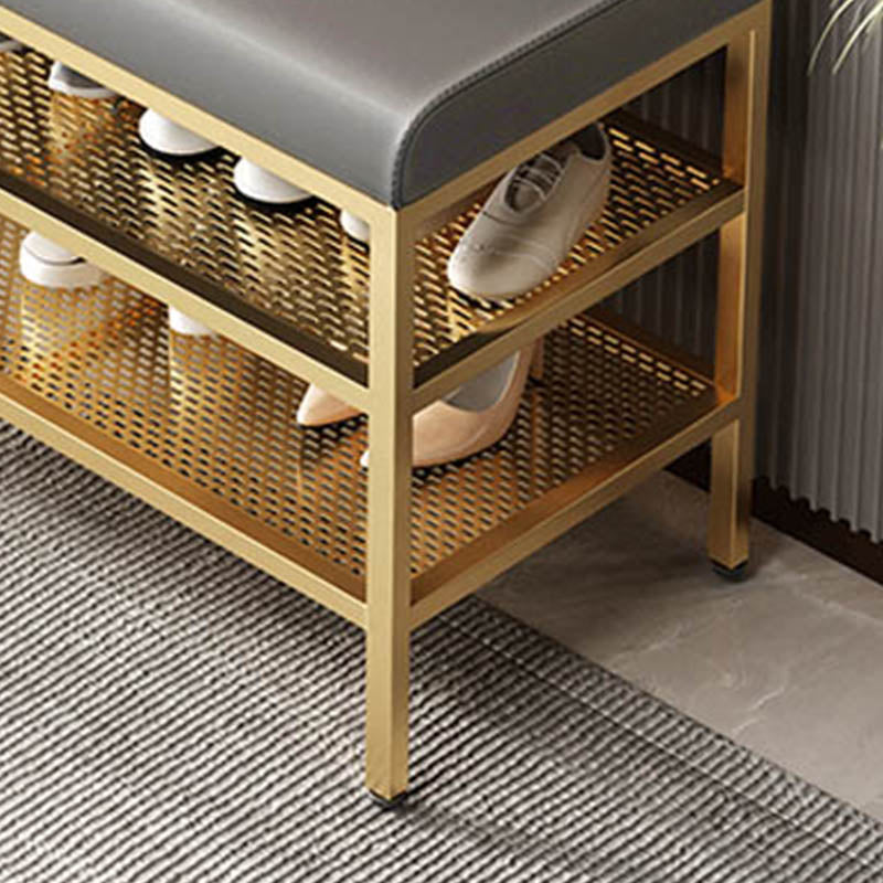 Metal Cushioned Bench Modern Seating Bench with Shelves for Entryway