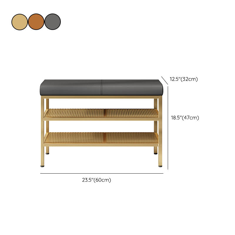 Metal Cushioned Bench Modern Seating Bench with Shelves for Entryway