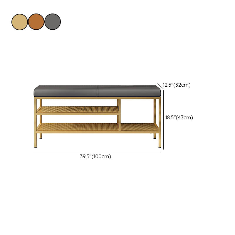 Metal Cushioned Bench Modern Seating Bench with Shelves for Entryway