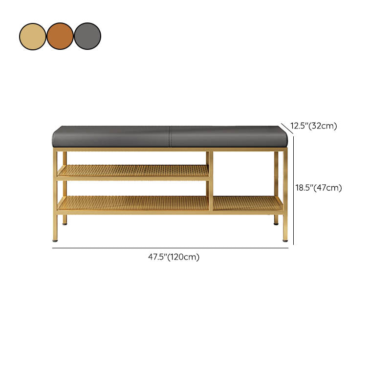 Metal Cushioned Bench Modern Seating Bench with Shelves for Entryway