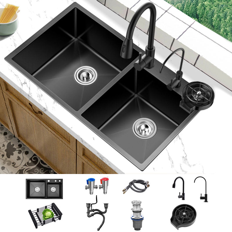 Modern Kitchen Double Basin Black Kitchen Sink with Soundproofing