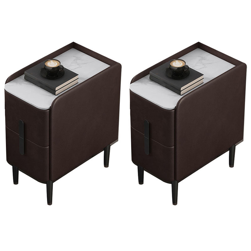 2 Drawers Contemporary Accent Table Nightstand Antique Finish Bed Nightstand with Legs