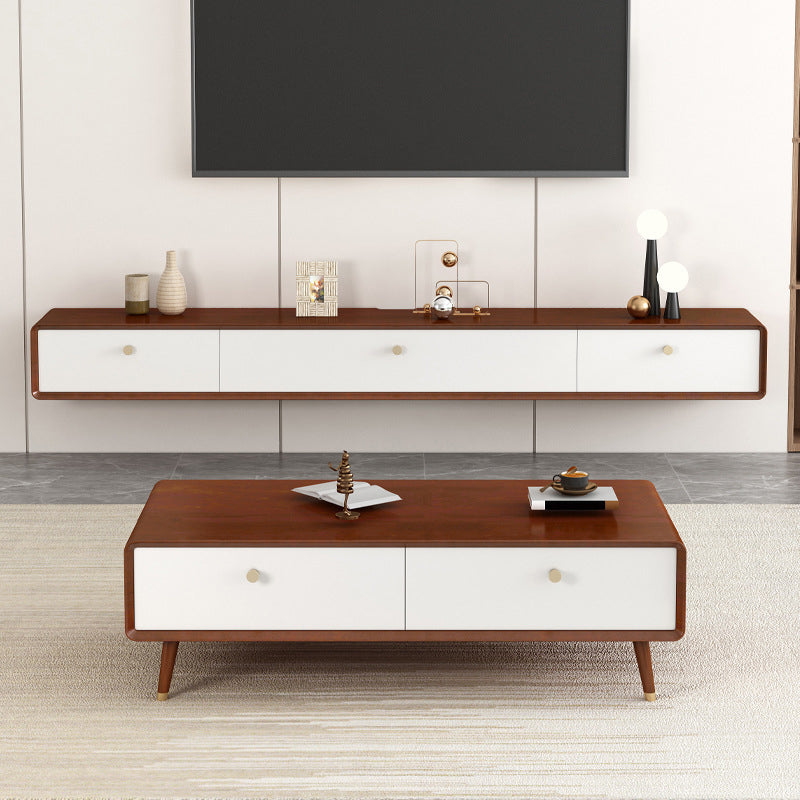 Modern TV Media Console Solid Wood TV Console with 2 Drawers