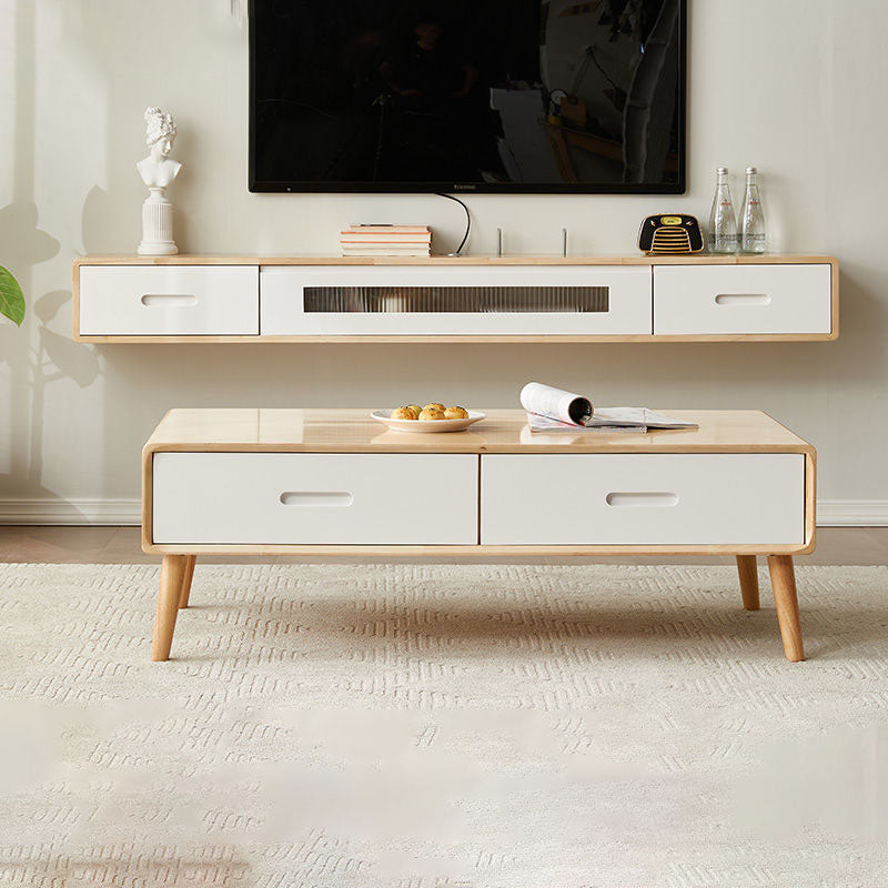 Contemporary TV Console Solid Wood TV Media Console with Drawers