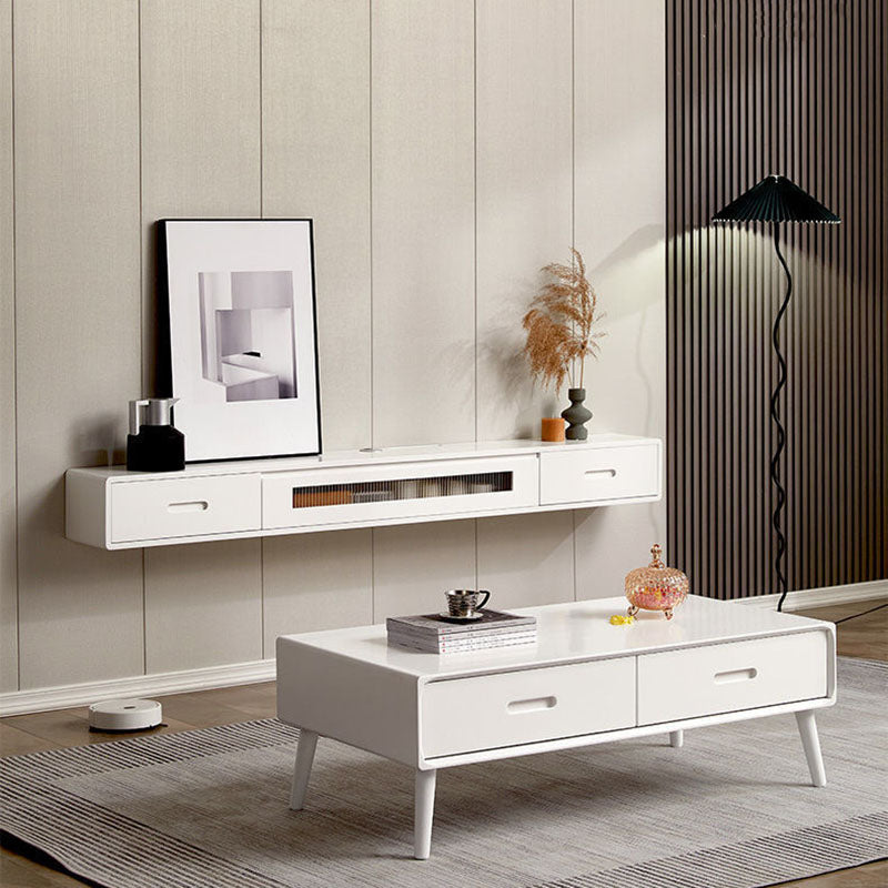 Contemporary TV Console Solid Wood TV Media Console with Drawers