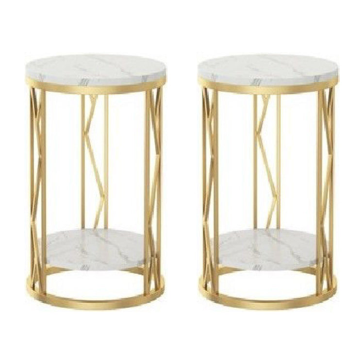 Classic Glam Accent Table Nightstand Stone Bedside Cabinet for Bedroom