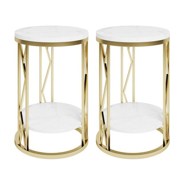 Classic Glam Accent Table Nightstand Stone Bedside Cabinet for Bedroom