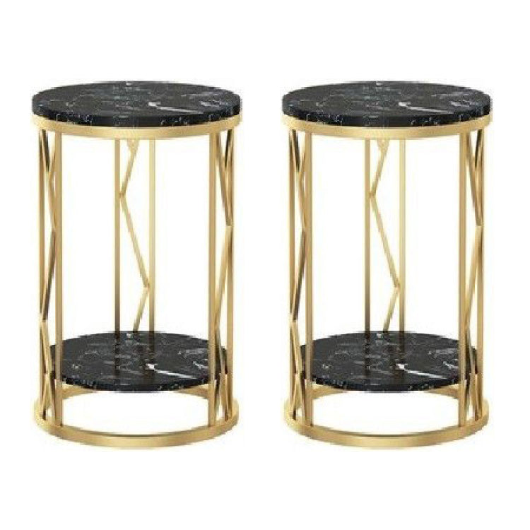 Classic Glam Accent Table Nightstand Stone Bedside Cabinet for Bedroom