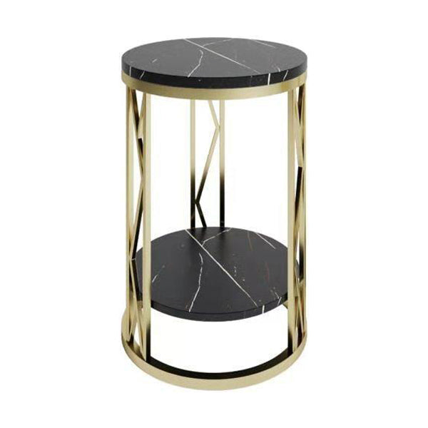 Classic Glam Accent Table Nightstand Stone Bedside Cabinet for Bedroom