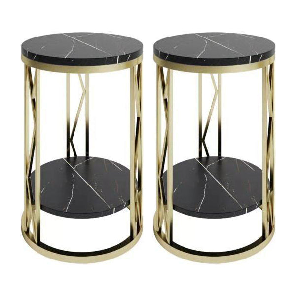 Classic Glam Accent Table Nightstand Stone Bedside Cabinet for Bedroom