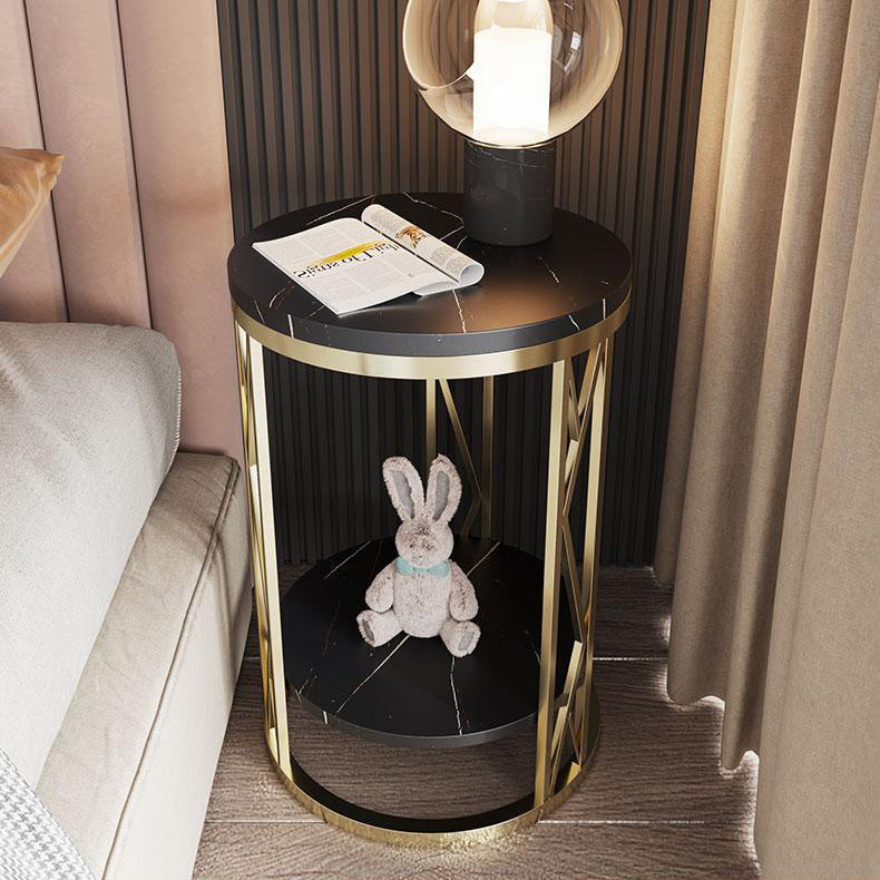 Classic Glam Accent Table Nightstand Stone Bedside Cabinet for Bedroom