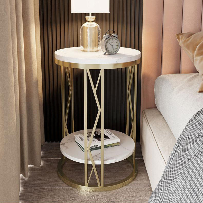 Classic Glam Accent Table Nightstand Stone Bedside Cabinet for Bedroom