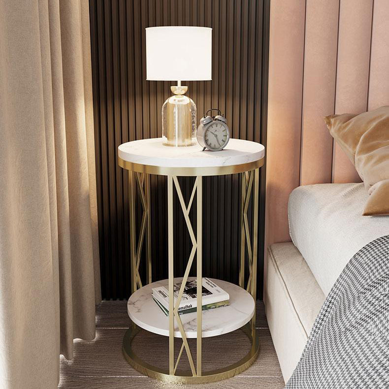 Classic Glam Accent Table Nightstand Stone Bedside Cabinet for Bedroom