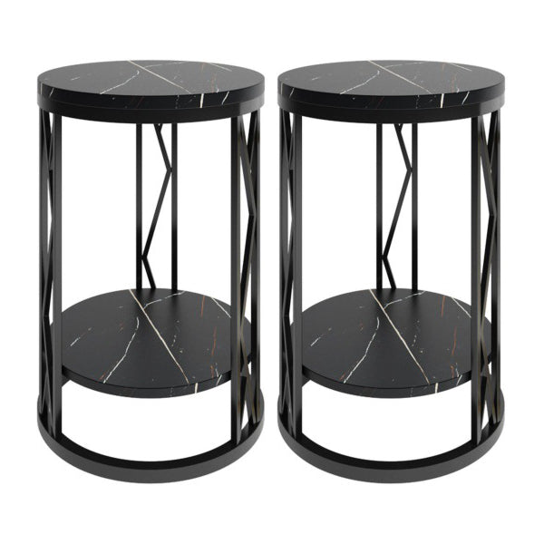 Classic Glam Accent Table Nightstand Stone Bedside Cabinet for Bedroom