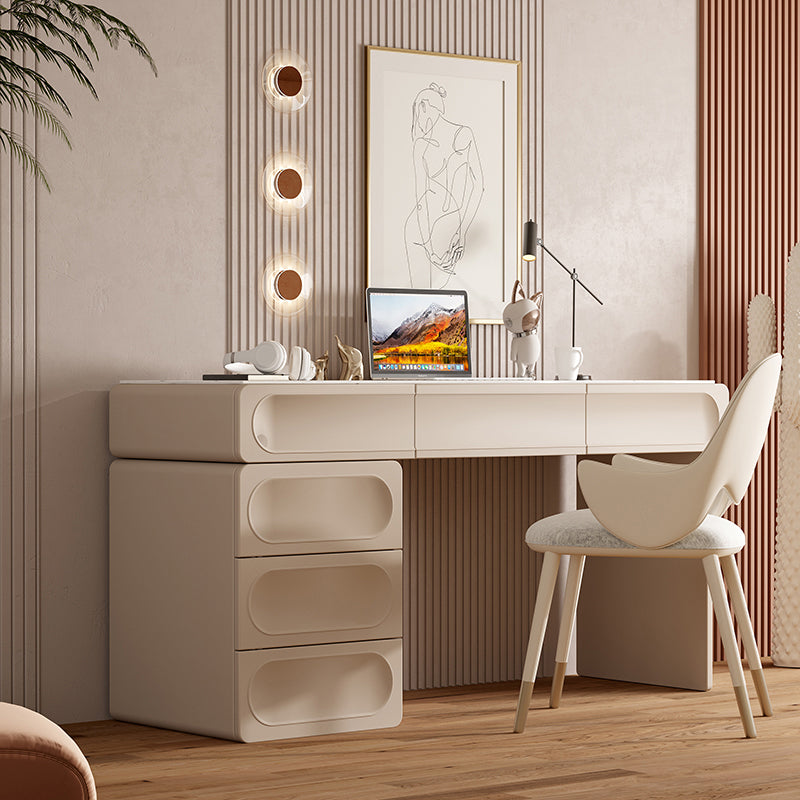 6 Drawers Writing Desk Rectangular Shaped Office Desk in White