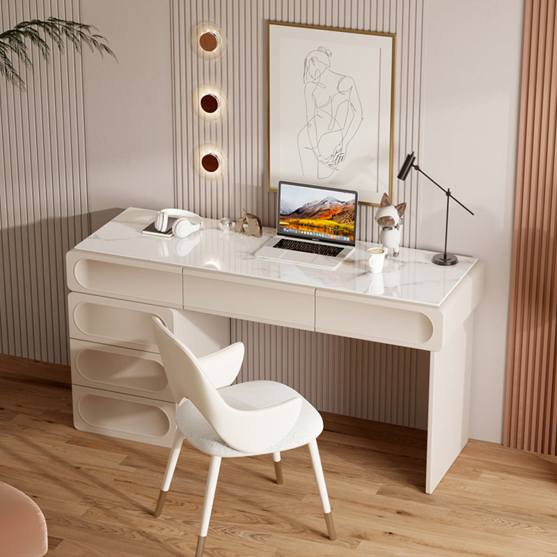 6 Drawers Writing Desk Rectangular Shaped Office Desk in White