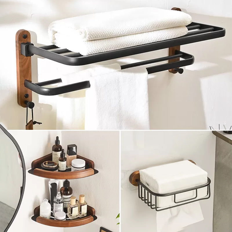 Modern Bathroom Accessory Kit Aluminum & Wood Bath Hardware Set