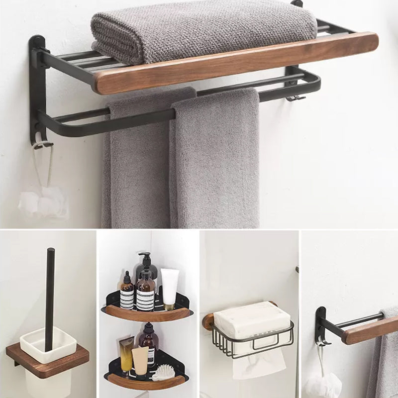 Modern Bathroom Accessory Kit Aluminum & Wood Bath Hardware Set