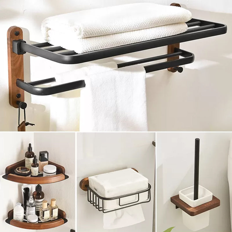 Modern Bathroom Accessory Kit Aluminum & Wood Bath Hardware Set