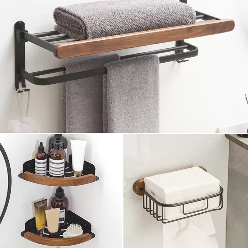 Modern Bathroom Accessory Kit Aluminum & Wood Bath Hardware Set