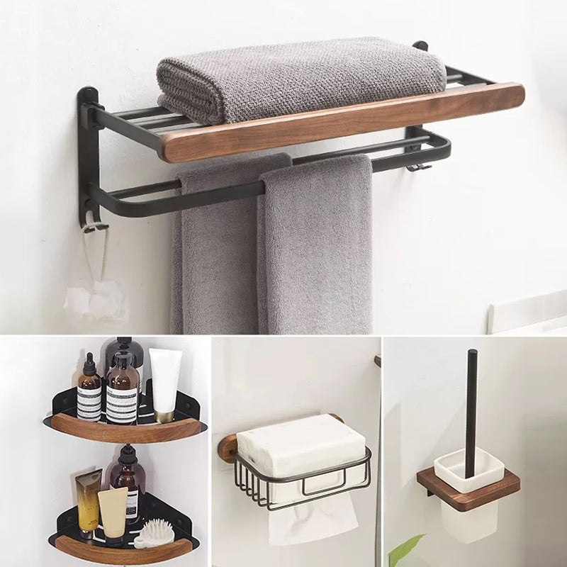 Modern Bathroom Accessory Kit Aluminum & Wood Bath Hardware Set