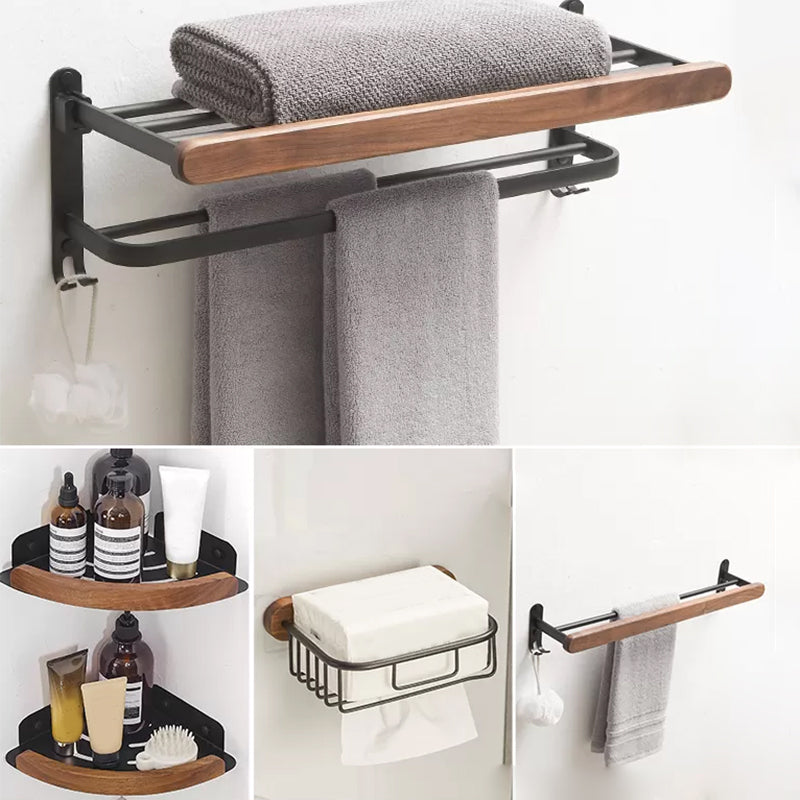 Modern Bathroom Accessory Kit Aluminum & Wood Bath Hardware Set