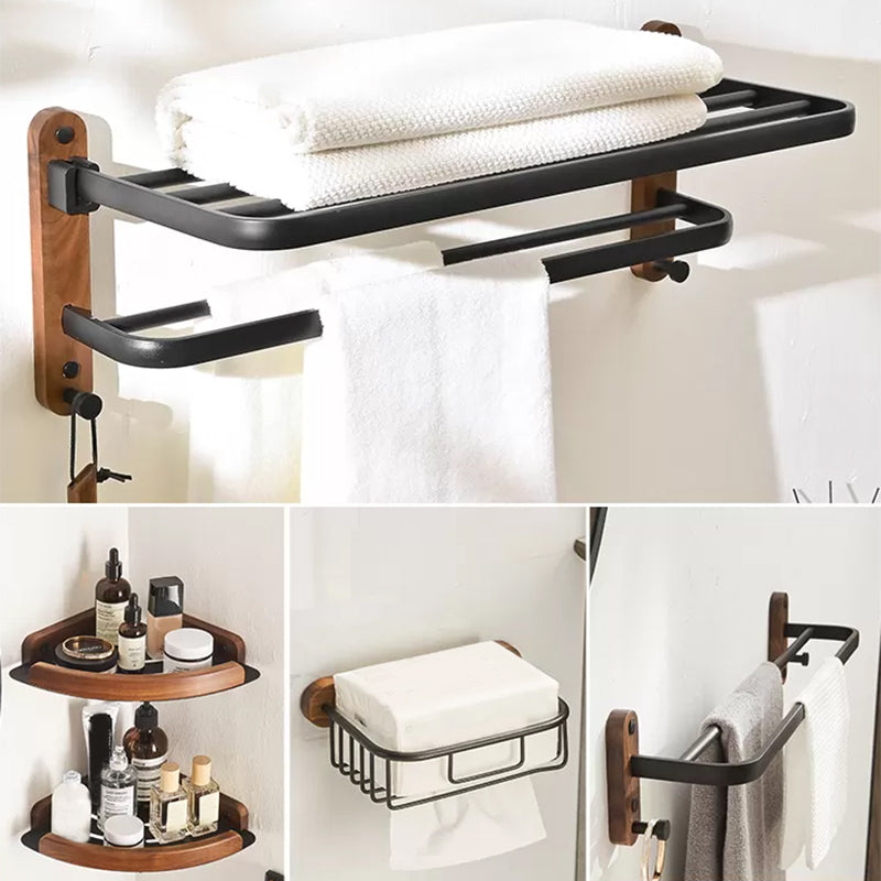 Modern Bathroom Accessory Kit Aluminum & Wood Bath Hardware Set