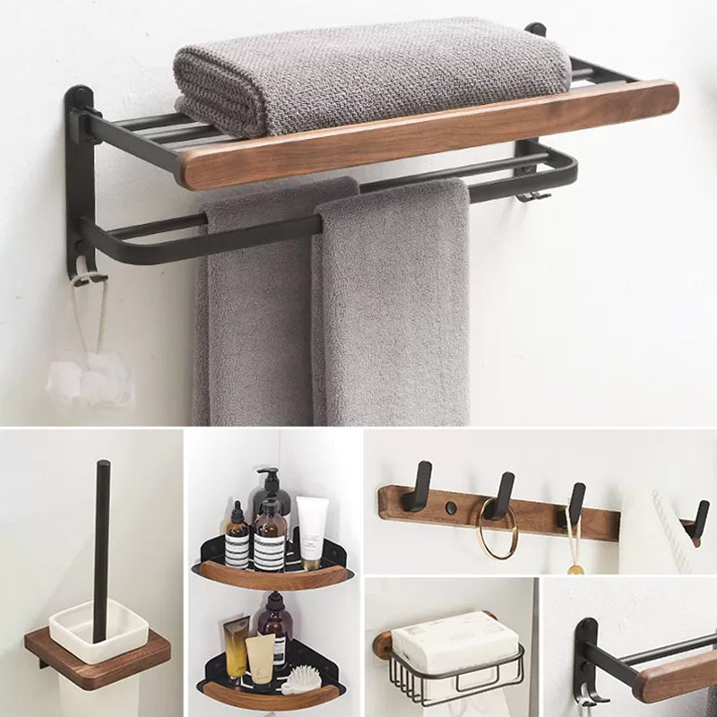 Modern Bathroom Accessory Kit Aluminum & Wood Bath Hardware Set