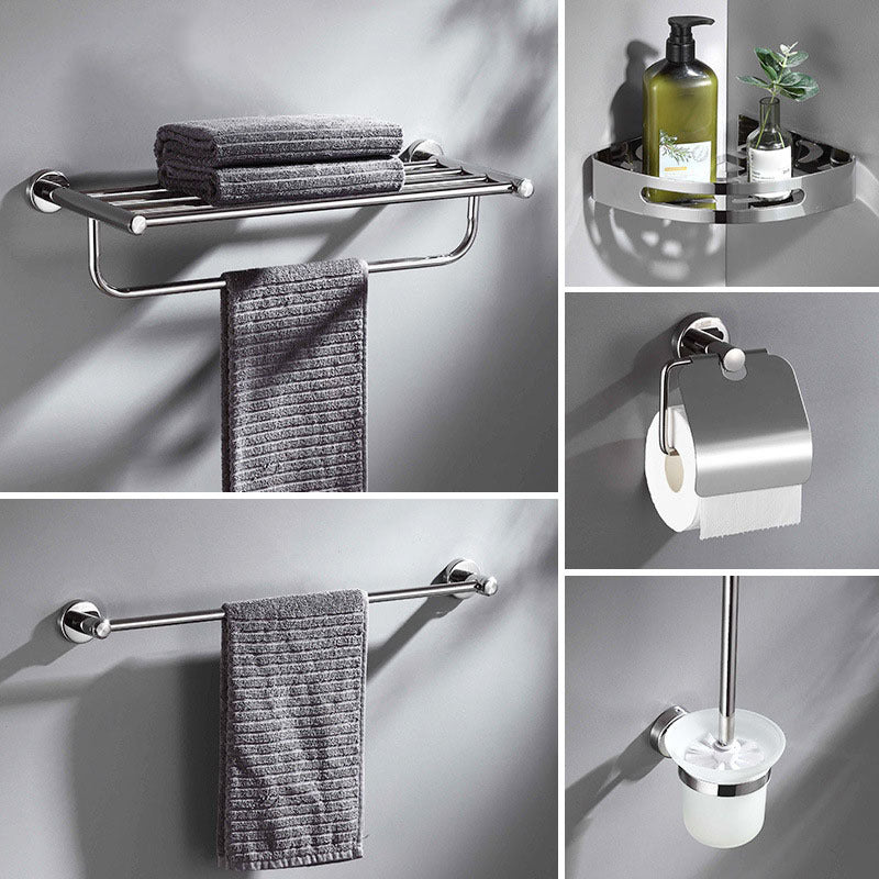 Polished Chrome 5-Piece Modern Bathroom Accessory Set with Bath Shelf