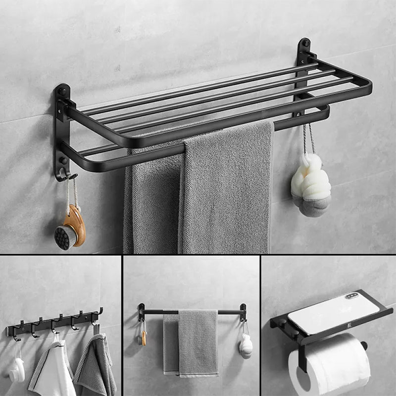 Matte Black Contemporary Bathroom Accessory Set with Bath Shelf & Towel Bar