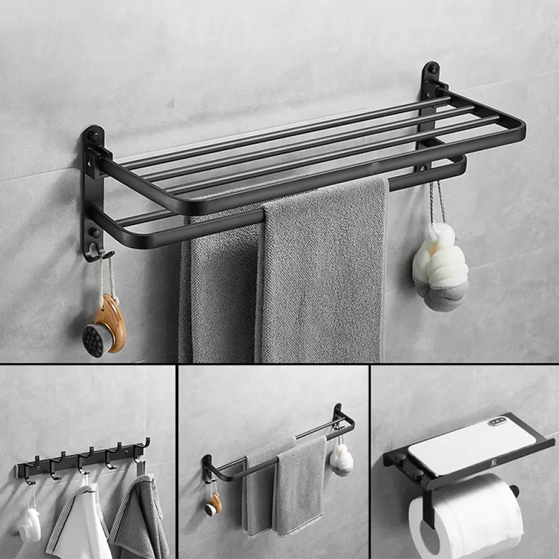 Matte Black Contemporary Bathroom Accessory Set with Bath Shelf & Towel Bar