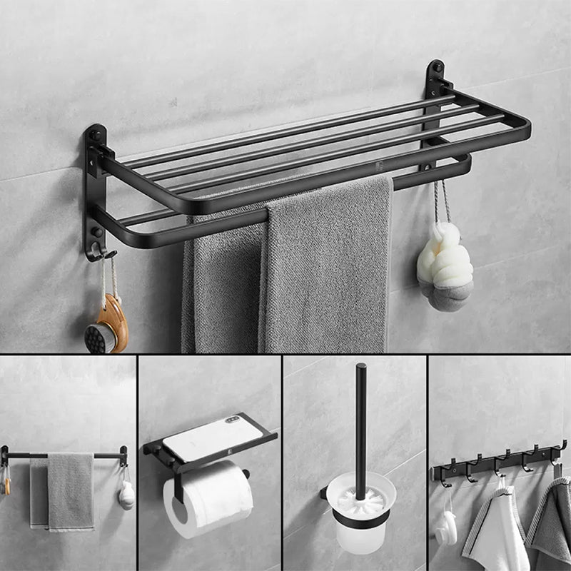 Matte Black Contemporary Bathroom Accessory Set with Bath Shelf & Towel Bar