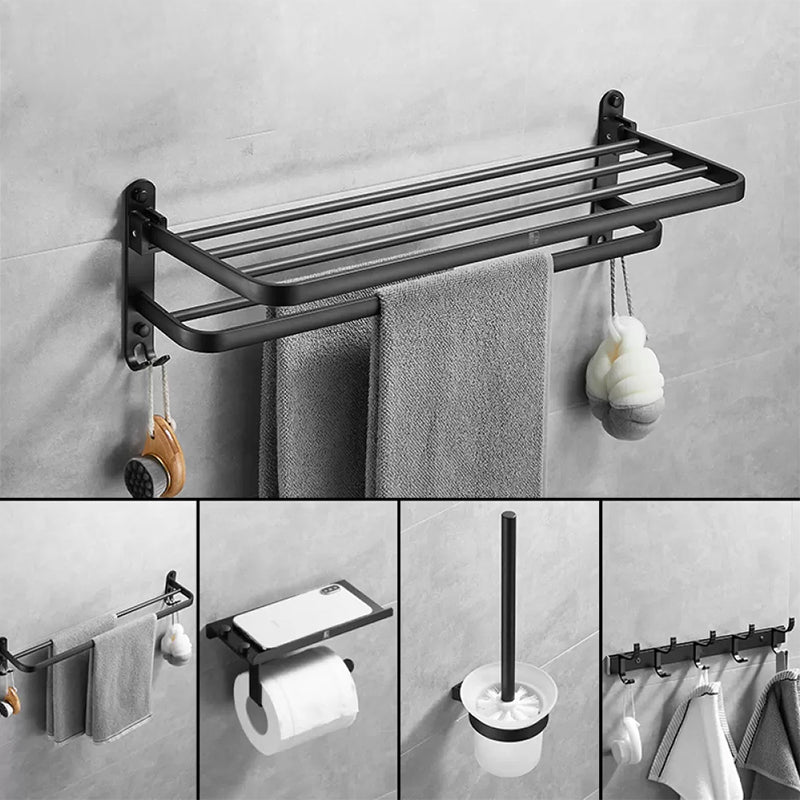 Matte Black Contemporary Bathroom Accessory Set with Bath Shelf & Towel Bar