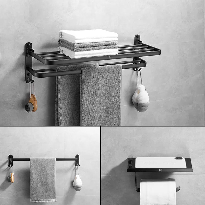 Matte Black Contemporary Bathroom Accessory Set with Bath Shelf & Towel Bar