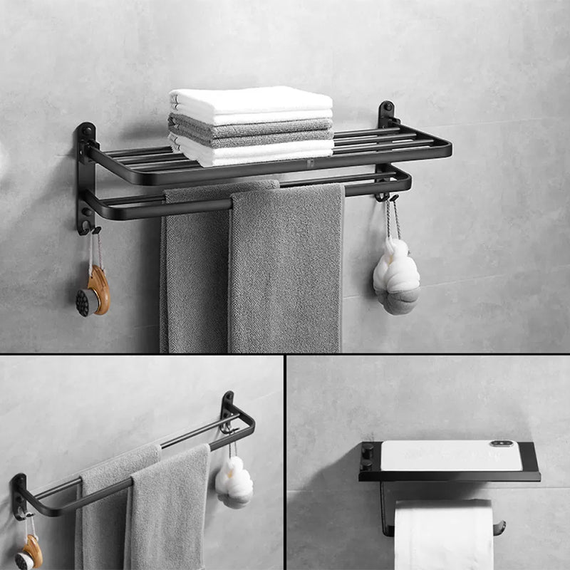 Matte Black Contemporary Bathroom Accessory Set with Bath Shelf & Towel Bar