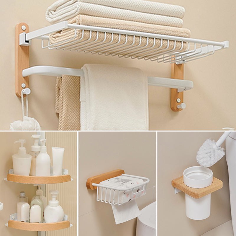 Aluminum & Wood Bath Hardware Set White Bathroom Accessory Kit