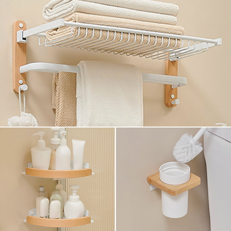 Aluminum & Wood Bath Hardware Set White Bathroom Accessory Kit