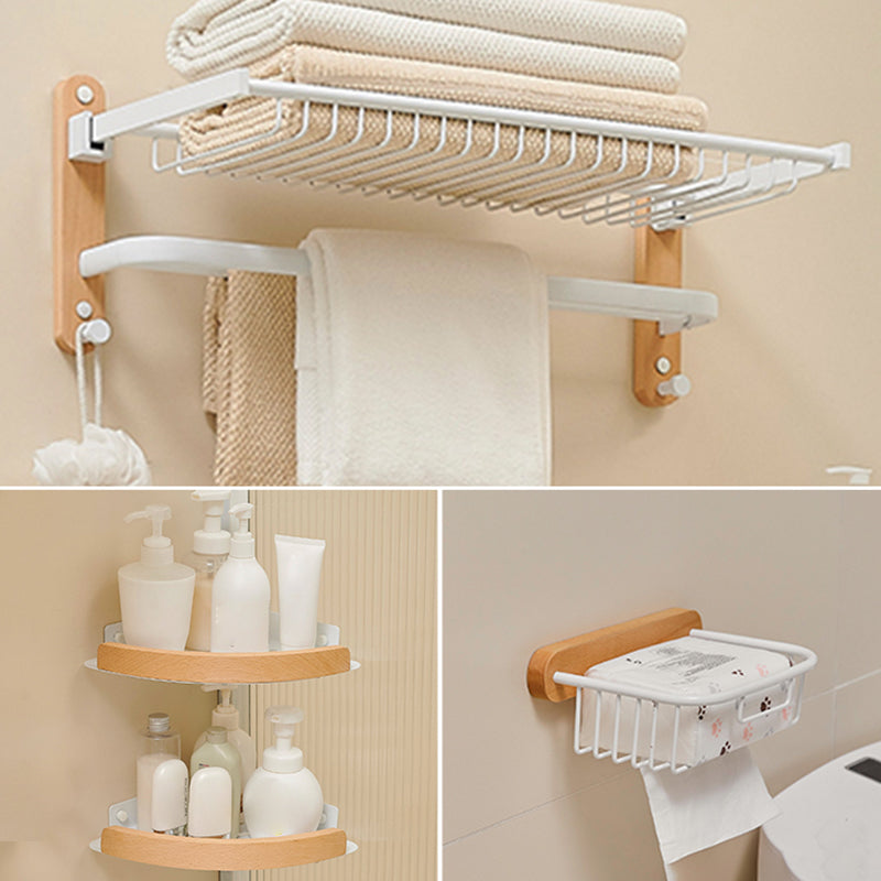 Aluminum & Wood Bath Hardware Set White Bathroom Accessory Kit