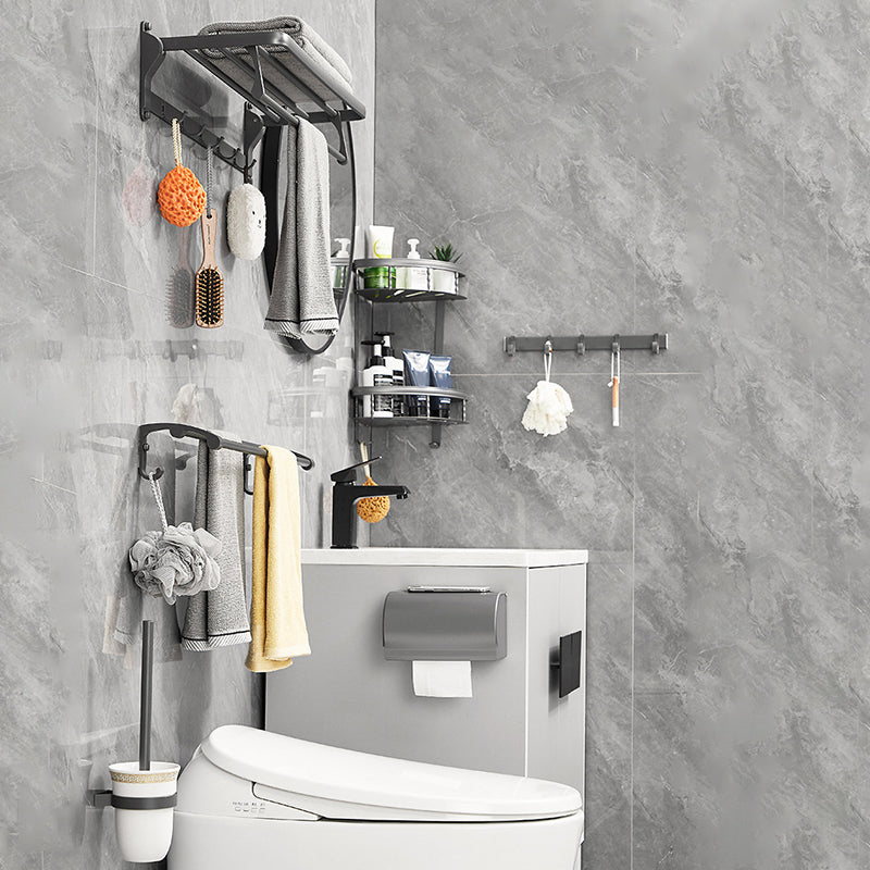 Gray 6/7-Piece Modern Bathroom Accessory Set Bath Shelf/Robe Hooks/Towel Bar Included