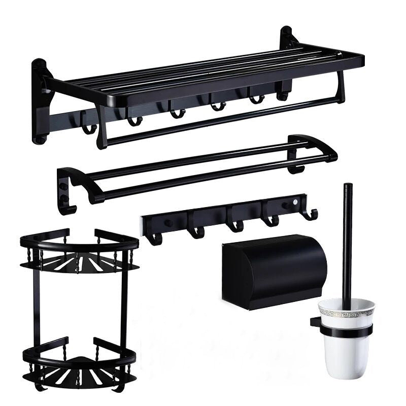 Modern 5/6-Piece Bathroom Accessory Set with Bath Shelf/Robe Hooks/Towel Bar