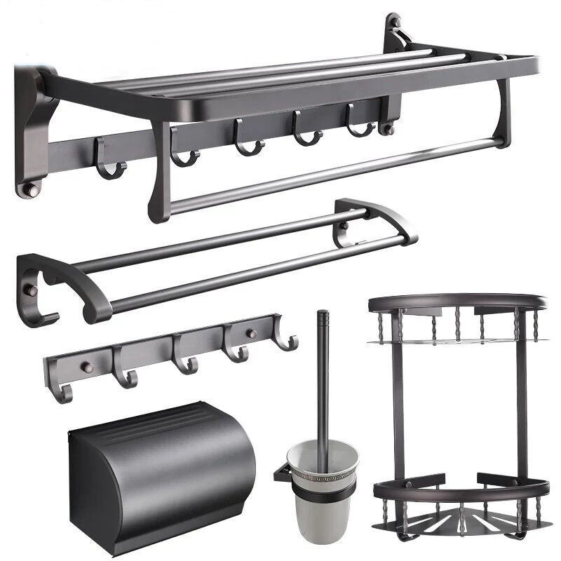 Modern 5/6-Piece Bathroom Accessory Set with Bath Shelf/Robe Hooks/Towel Bar