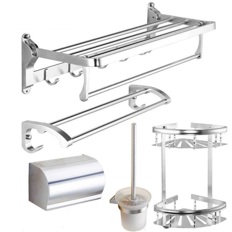 Modern 5/6-Piece Bathroom Accessory Set with Bath Shelf/Robe Hooks/Towel Bar