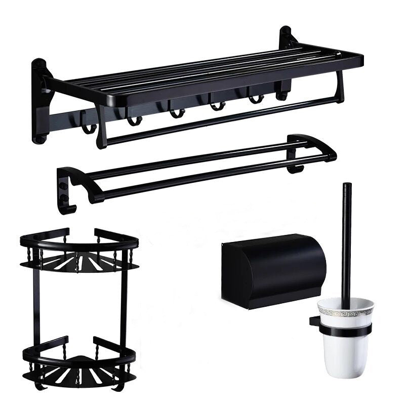 Modern 5/6-Piece Bathroom Accessory Set with Bath Shelf/Robe Hooks/Towel Bar