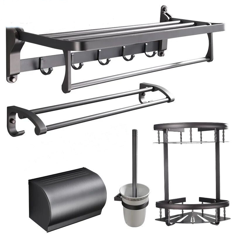 Modern 5/6-Piece Bathroom Accessory Set with Bath Shelf/Robe Hooks/Towel Bar