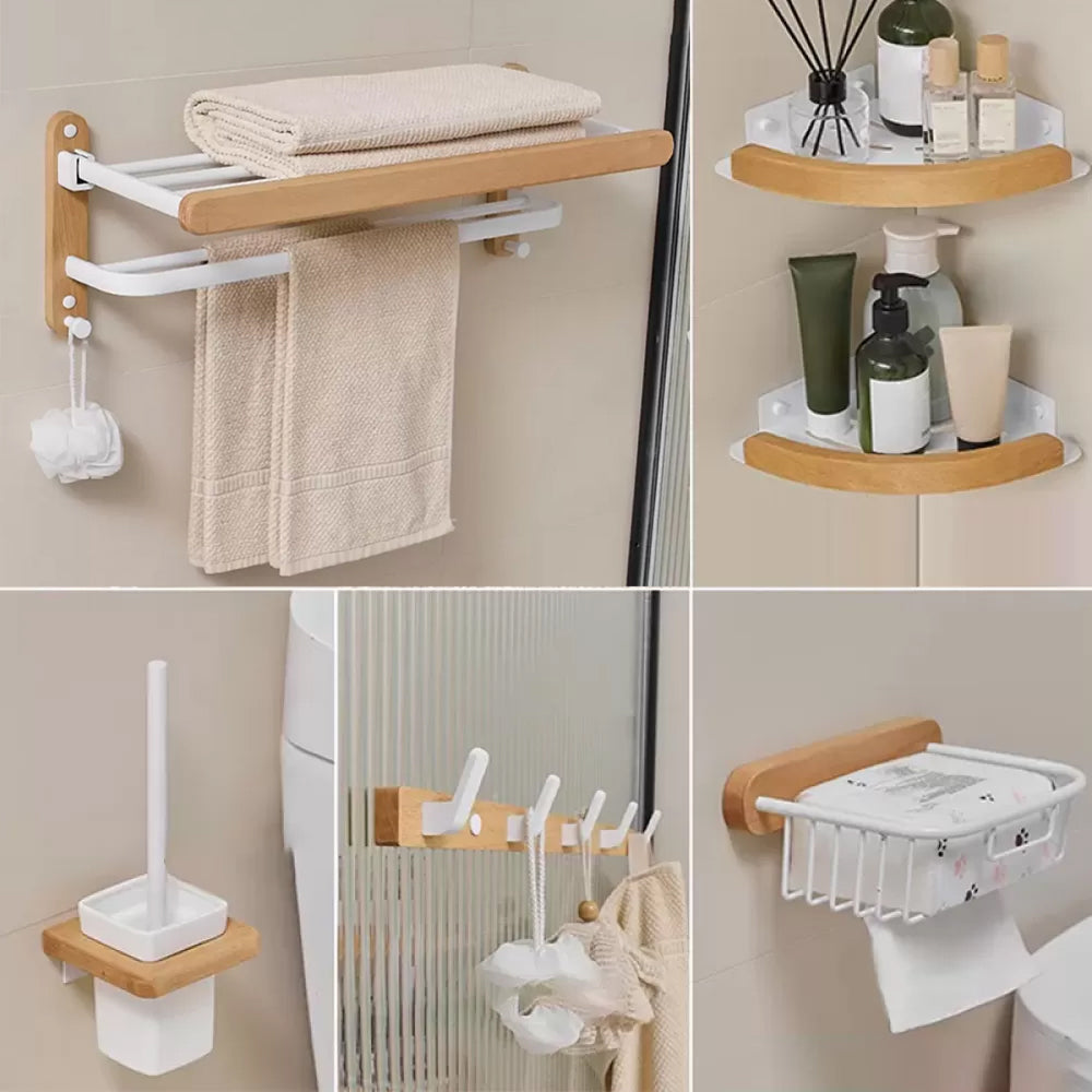 Modern Natural Bathroom Accessory As Individual Or As a Set in Solid Wood